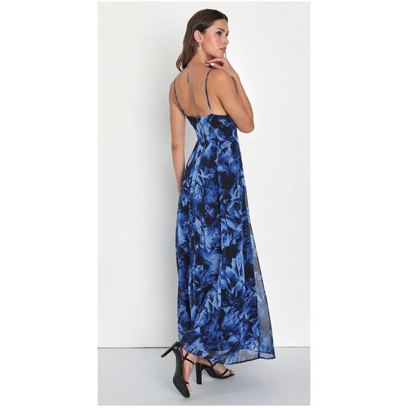 Lulus Beautiful Soul Blue Floral Print Twist-Front Maxi Dress Size M - Picture 10 of 11